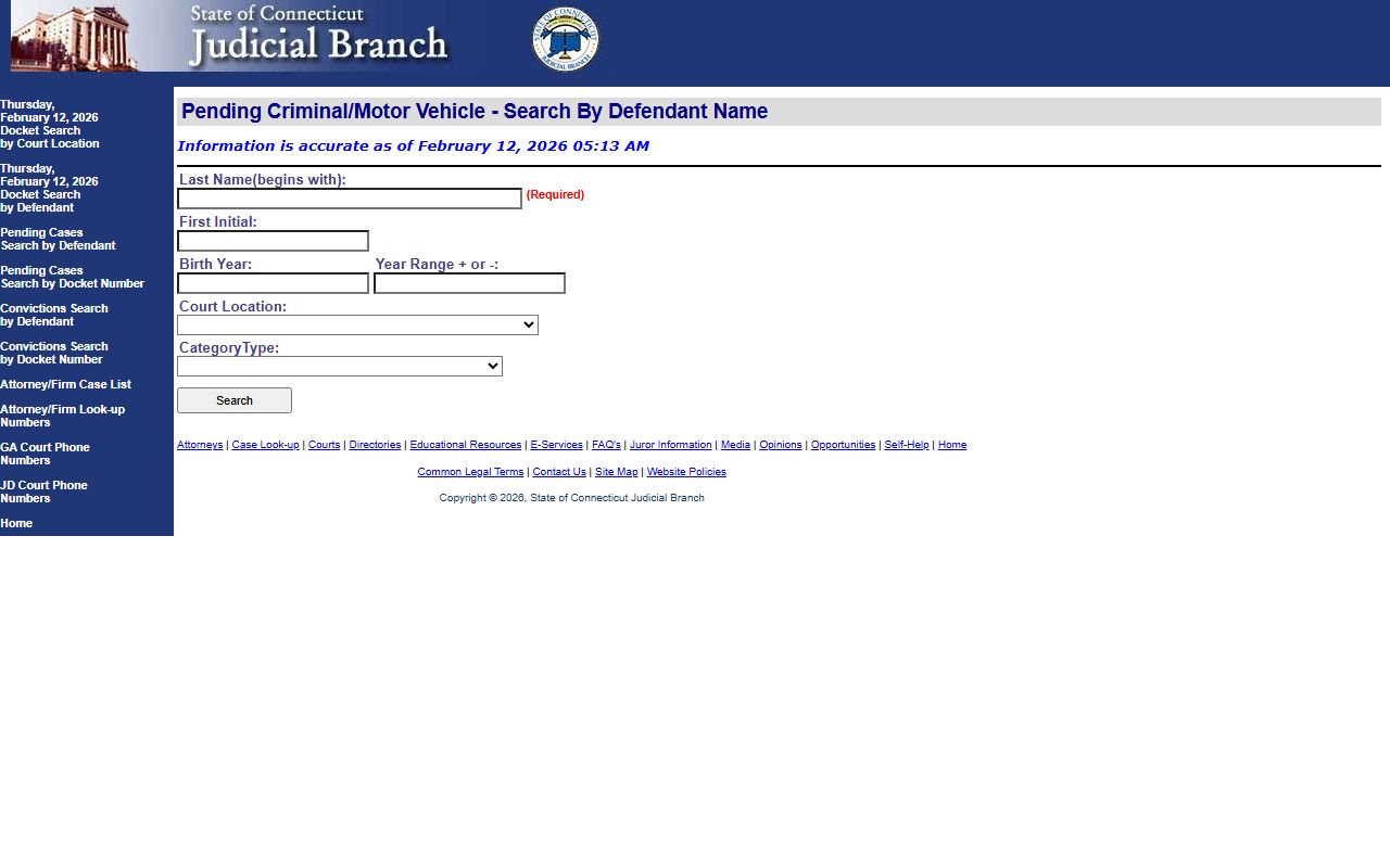 Connecticut Connecticut recent bookings records screenshot