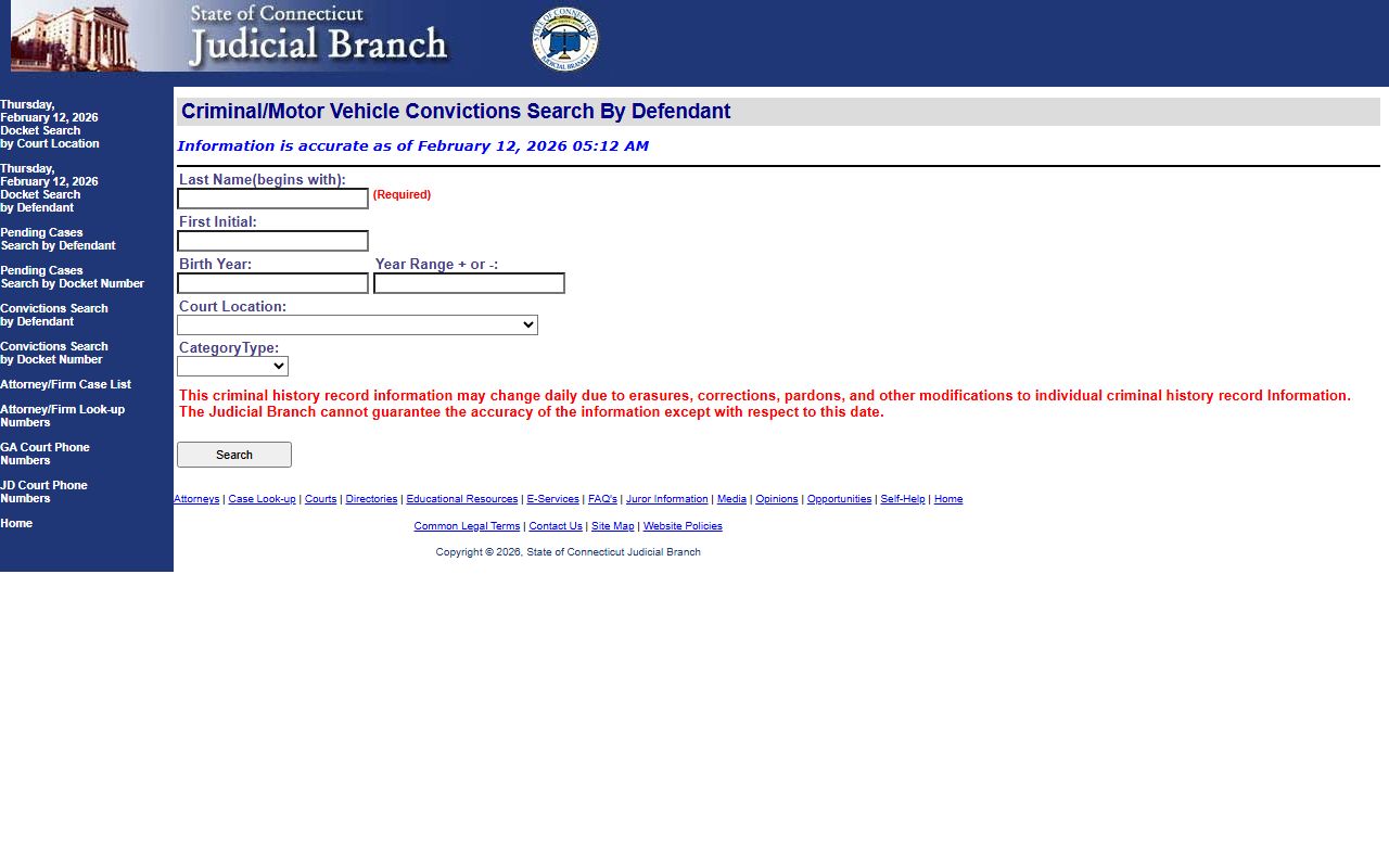 Connecticut Connecticut recent bookings records screenshot